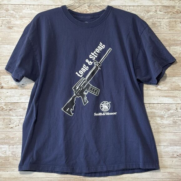 Smith & Wesson Long and Strong Blue T Shirt 2nd Amendment Blue XXL - Picture 1 of 6